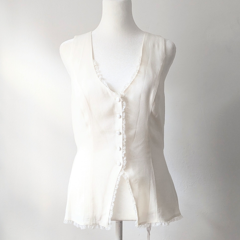 Reformation Ivory White Skylar Vest Top With Delicate Lace Drawstring back Sz 6